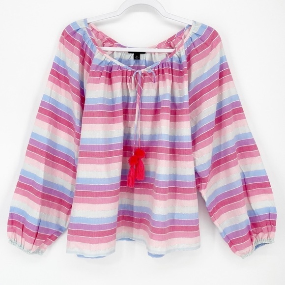 NWT J.Crew Peasant Top In Metallic Pastel Stripe Large - Picture 2 of 7